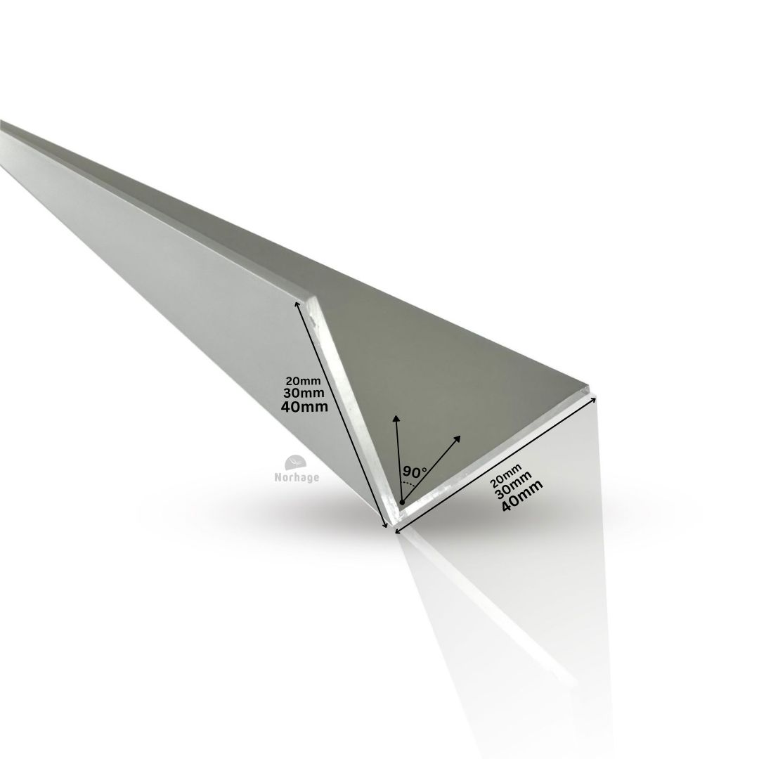 Teknisk ritning av aluminium L-profil med exakta mått och dimensioner angivna